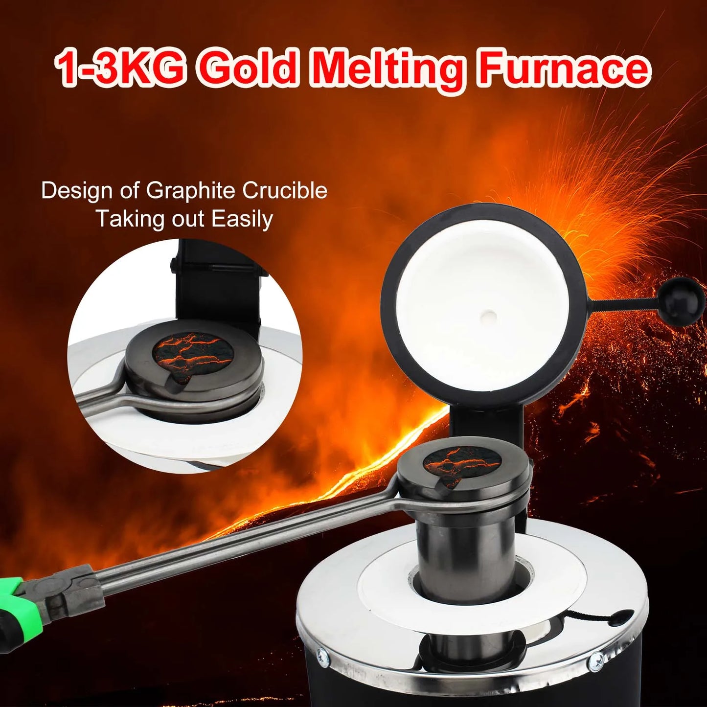 1400W Digital Melting Furnace with Graphite Crucible (1/2/3KG) - Melt Gold, Silver, Copper & More!