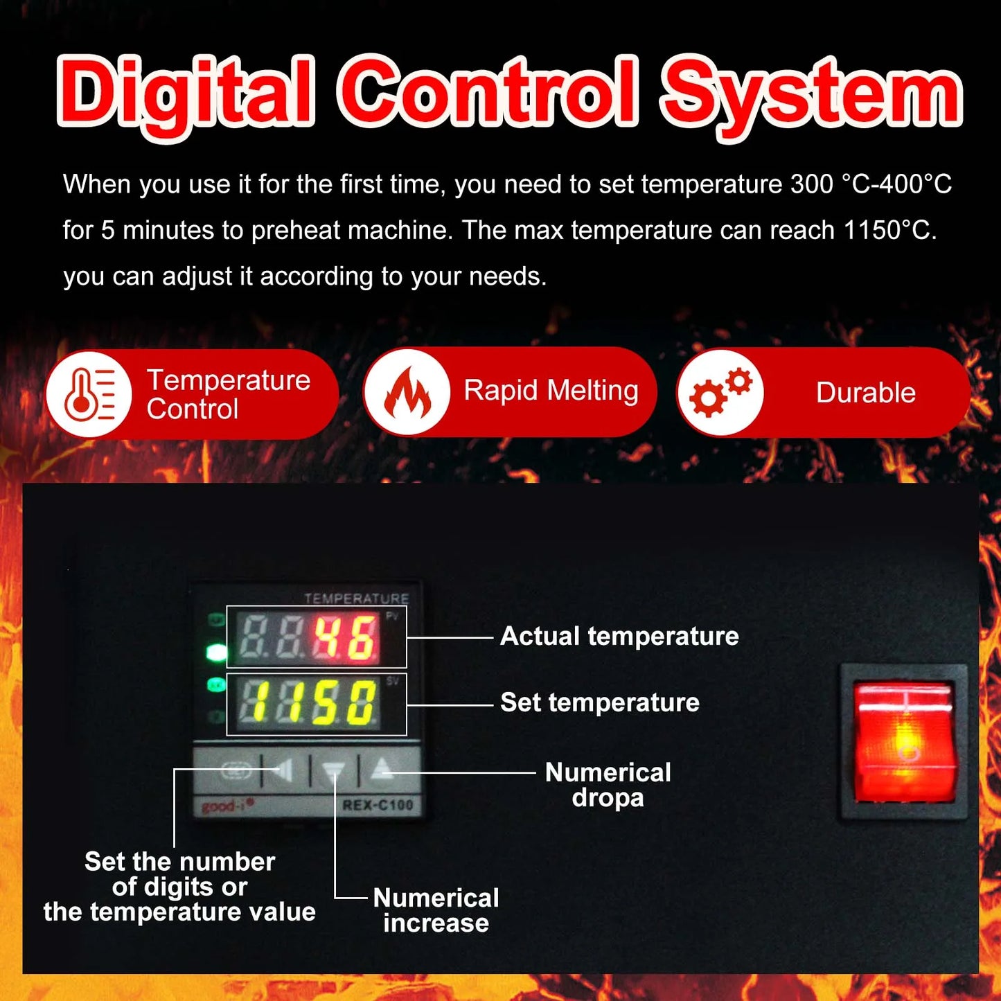 1400W Digital Melting Furnace with Graphite Crucible (1/2/3KG) - Melt Gold, Silver, Copper & More!