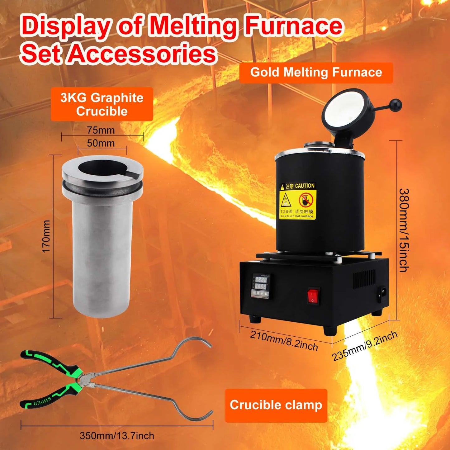 1400W Digital Melting Furnace with Graphite Crucible (1/2/3KG) - Melt Gold, Silver, Copper & More!