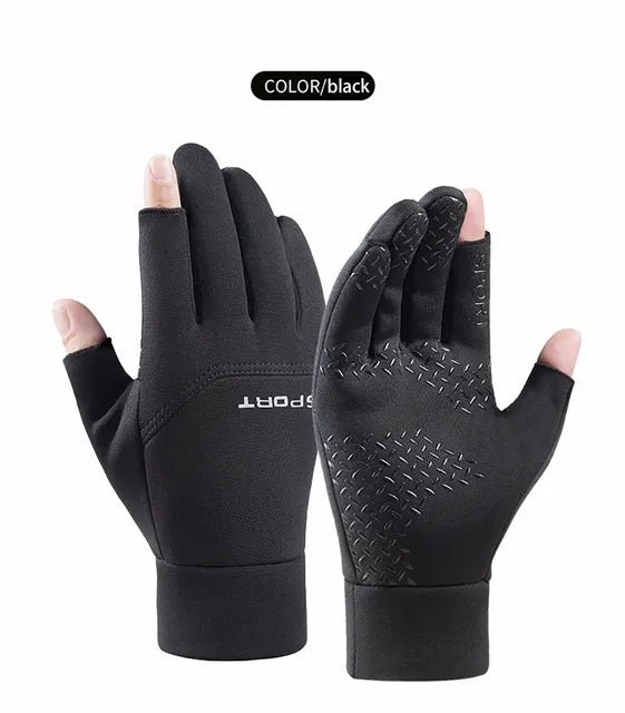 Universal 2 cut fingers Gloves Winter Fishing Anti-slip Angling