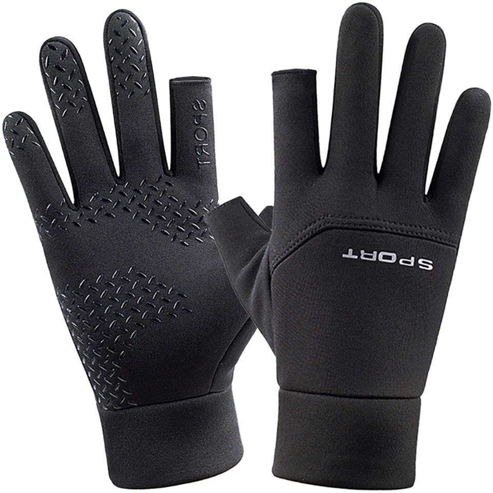 Universal 2 cut fingers Gloves Winter Fishing Anti-slip Angling