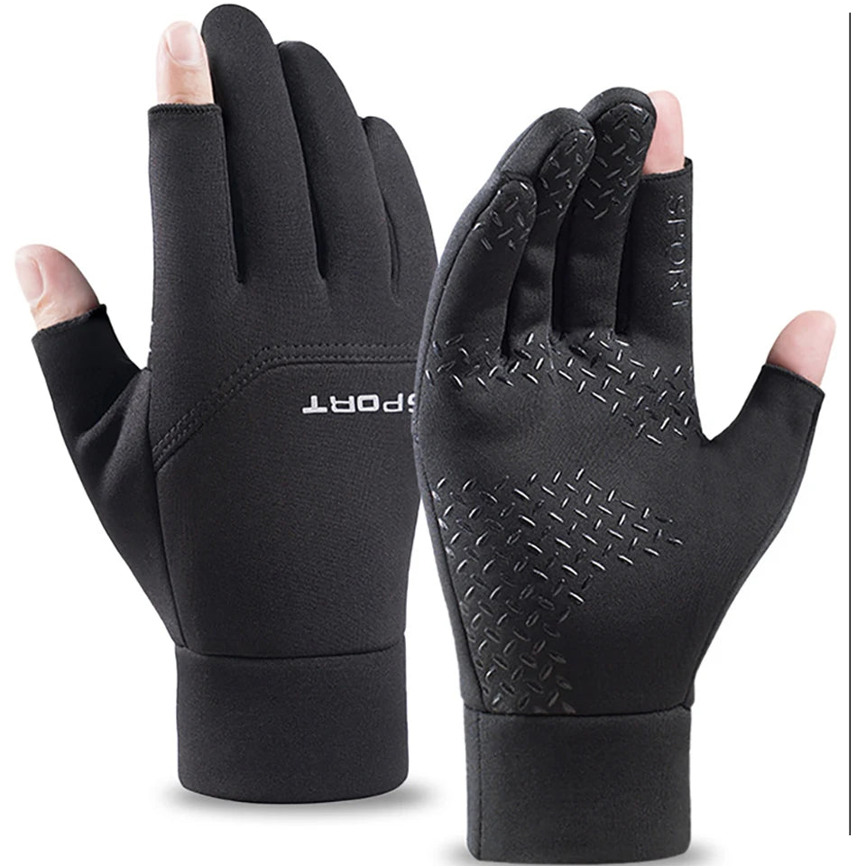 Universal 2 cut fingers Gloves Winter Fishing Anti-slip Angling