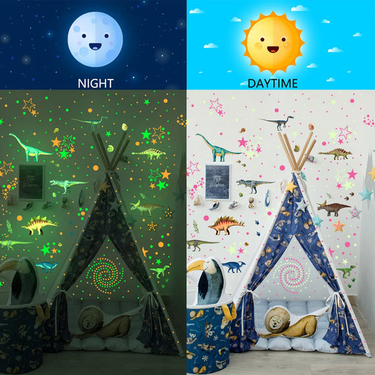 Dinosaurs And Stars Green Luminous Wall Stickers Detachable Waterproof Self-adhesive Children's Room Decoration