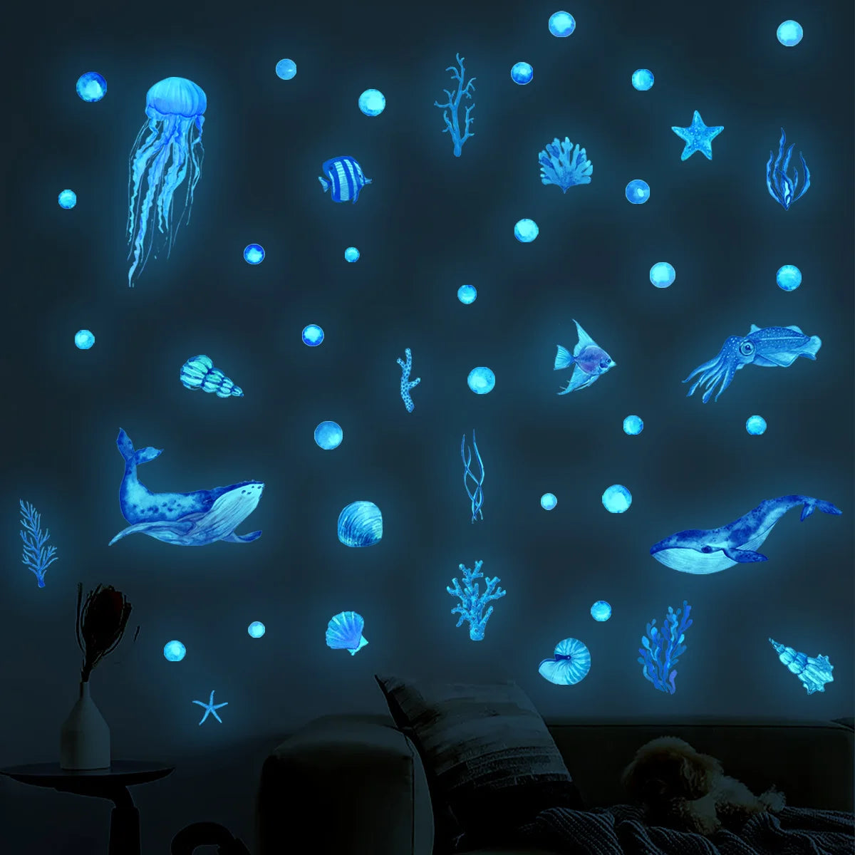 Marine Animals Blue Luminous Wall Stickers