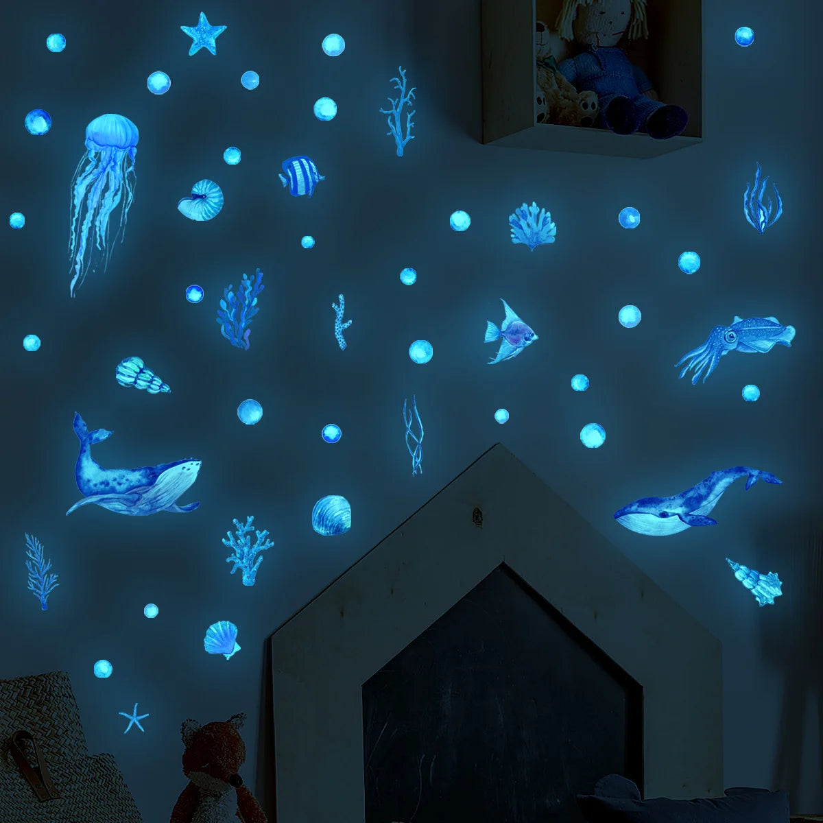 Marine Animals Blue Luminous Wall Stickers