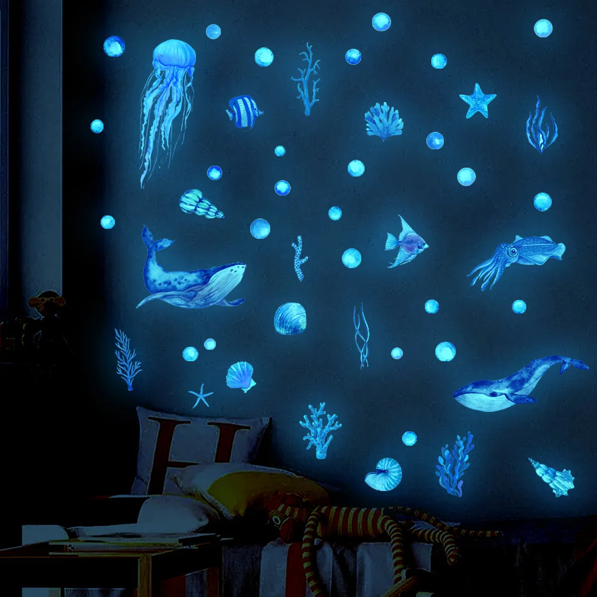 Marine Animals Blue Luminous Wall Stickers