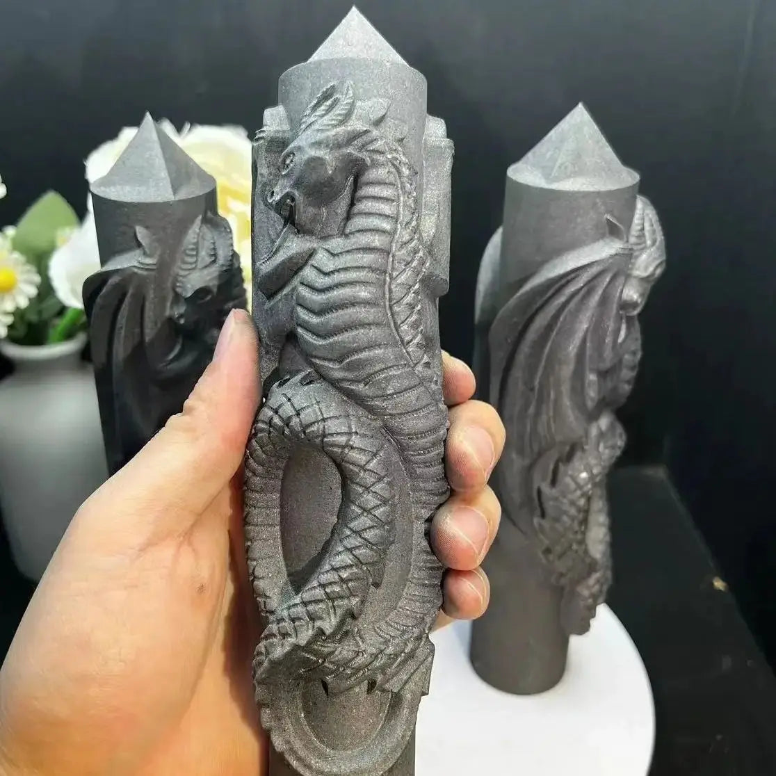 Shungite Dragon Tower: Enhance Positive Energy with Natural Crystals (10-12cm)