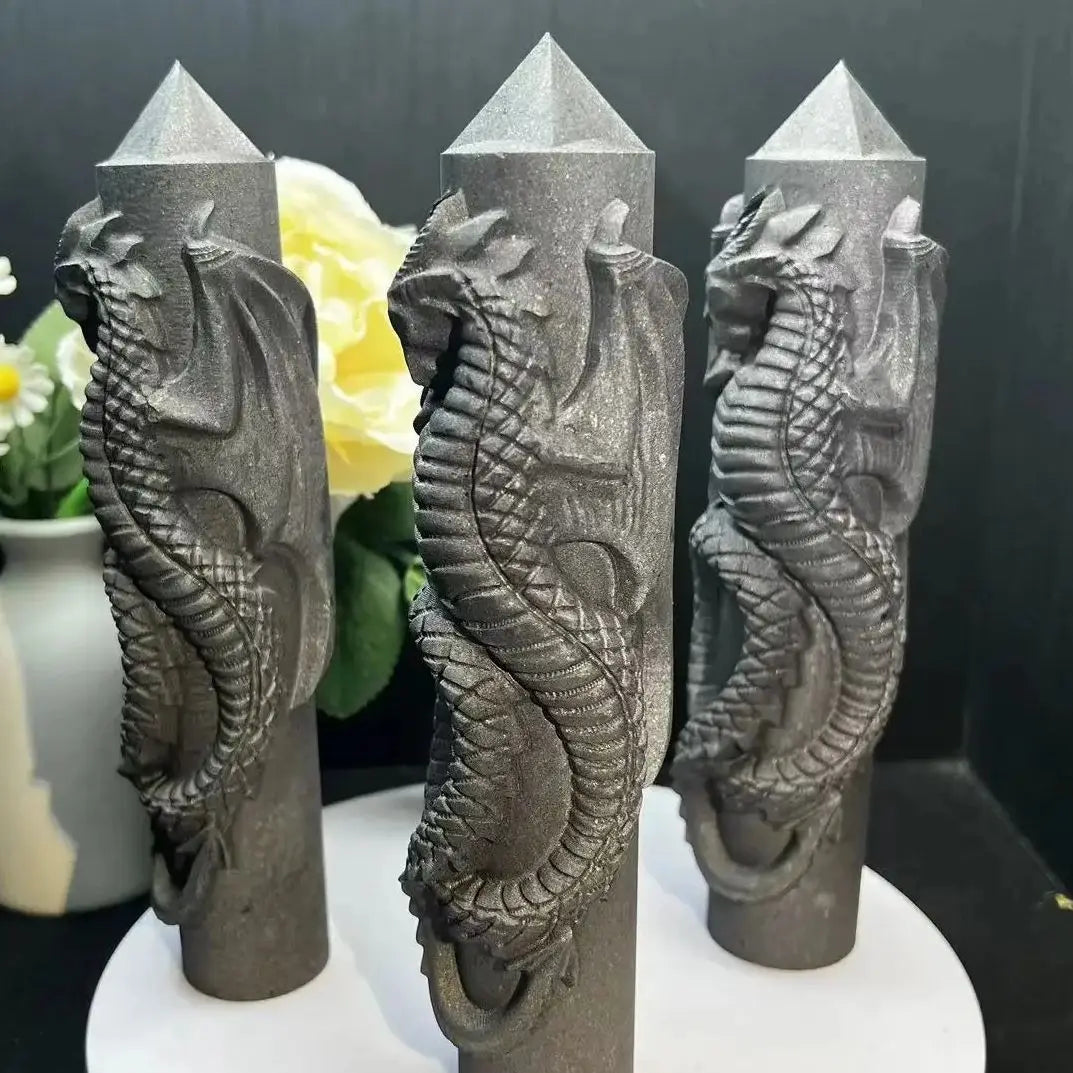 Shungite Dragon Tower: Enhance Positive Energy with Natural Crystals (10-12cm)