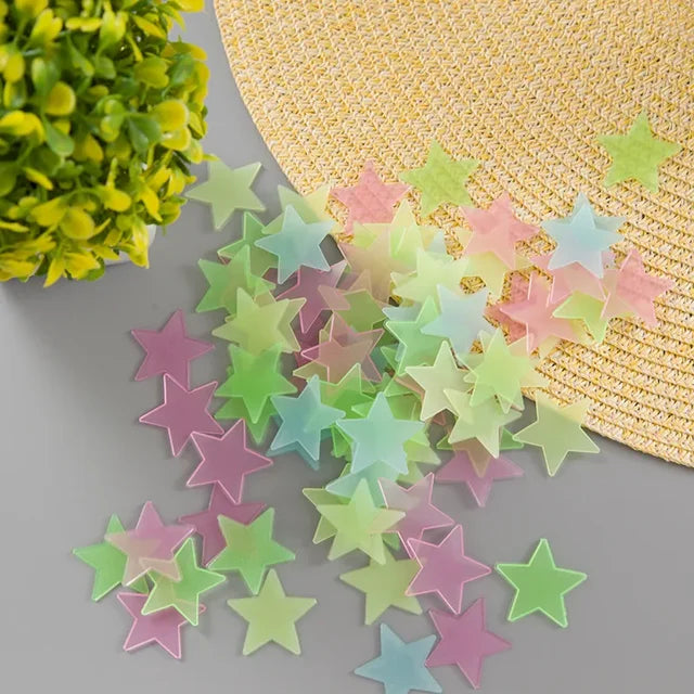 100Pcs 3D Star Luminous Wall Stickers Glow In The Dark Energy Storage Fluorescent Wall Decals Kids Room Bedroom Home Decoration