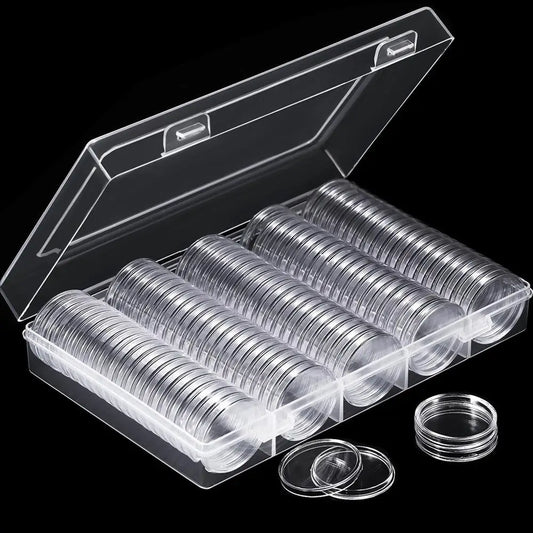 100Pcs Clear Coin Capsule Holder Case 27/30mm Transparent Commemorative Collectable Coin Storage Box Collection Supplies