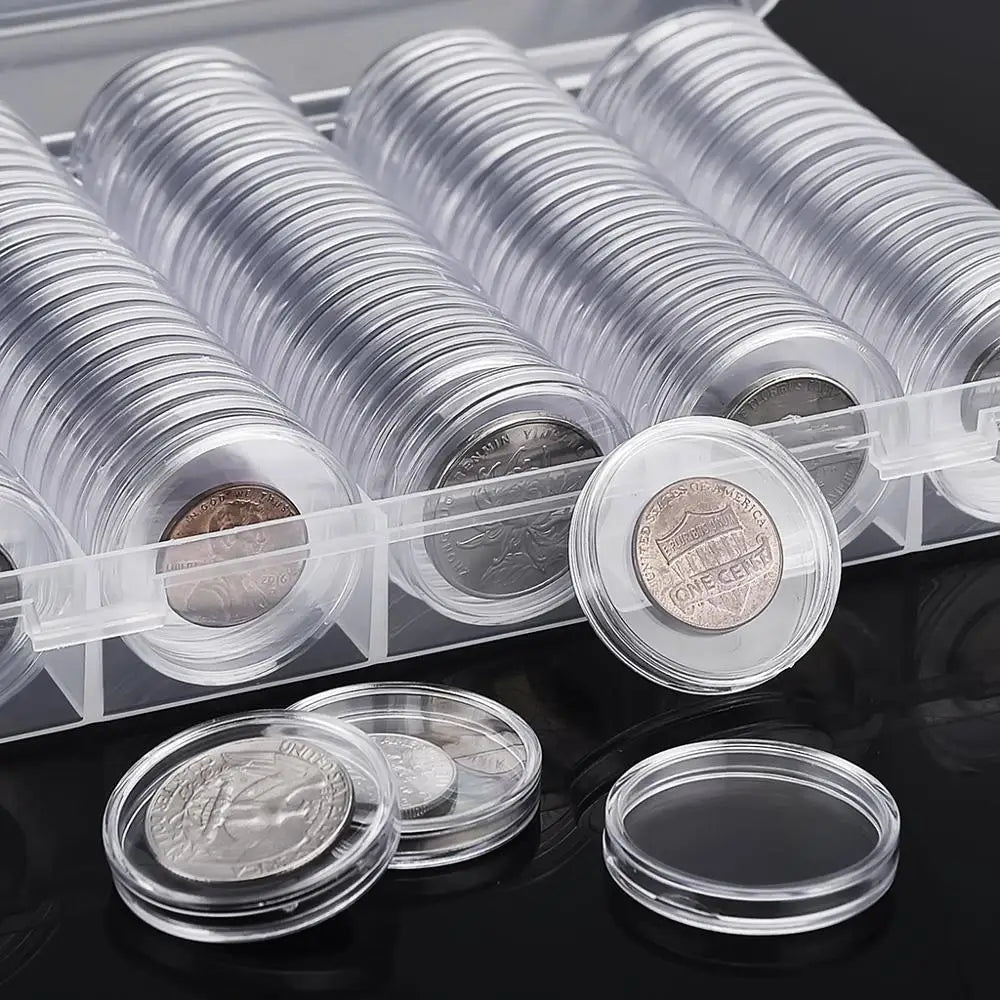 100Pcs Clear Coin Capsule Holder Case 27/30mm Transparent Commemorative Collectable Coin Storage Box Collection Supplies