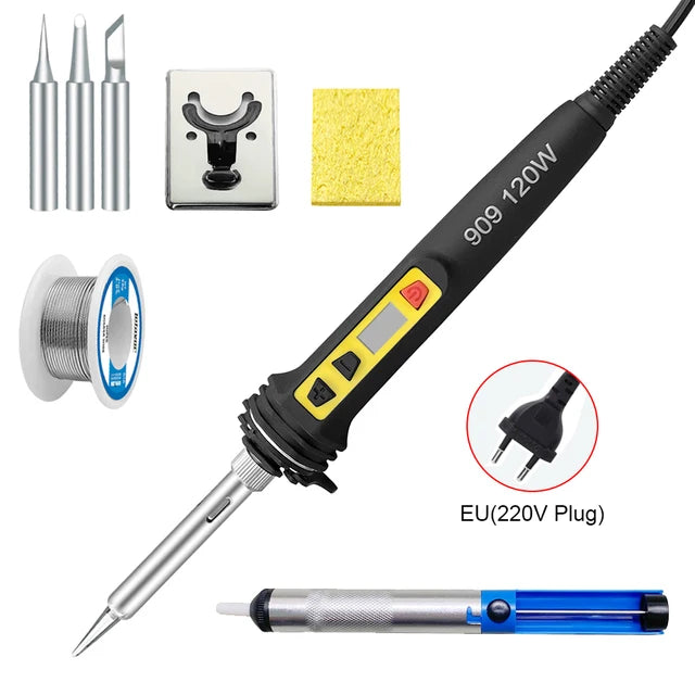 120W Digital Soldering Iron Kit Repair Soldering Tool Set Electric Soldering Iron Dual Calibration Temperature 200-600C 907S