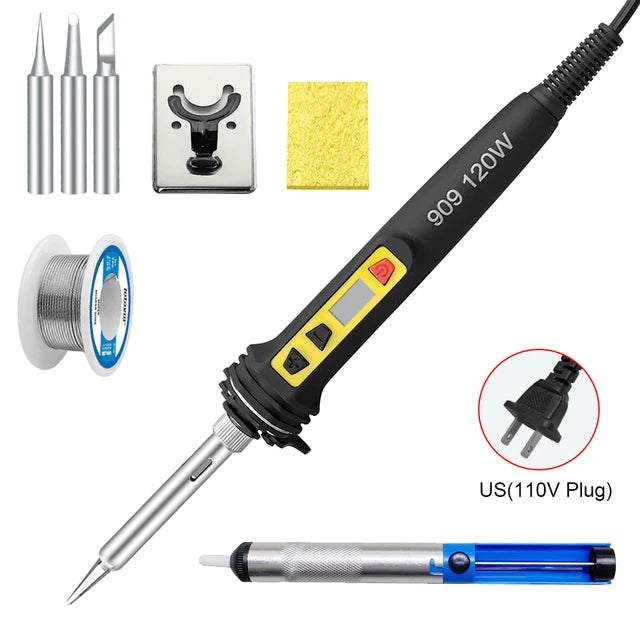 120W Digital Soldering Iron Kit Repair Soldering Tool Set Electric Soldering Iron Dual Calibration Temperature 200-600C 907S