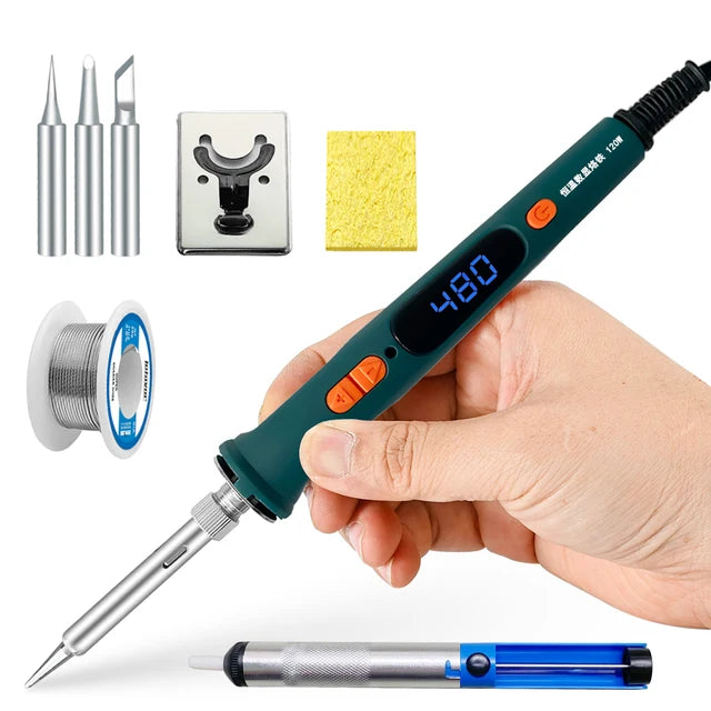 120W Digital Soldering Iron Kit Repair Soldering Tool Set Electric Soldering Iron Dual Calibration Temperature 200-600C 907S