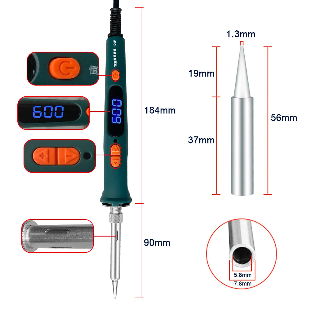 120W Digital Soldering Iron Kit Repair Soldering Tool Set Electric Soldering Iron Dual Calibration Temperature 200-600C 907S