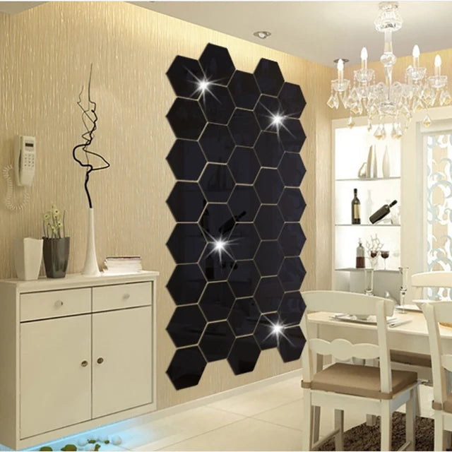 12pcs Acrylic 3D Mirror Wall Sticker Hexagon DIY Mural Removable Living-Room Decal Art Ornaments For Home Bedroom Decoration