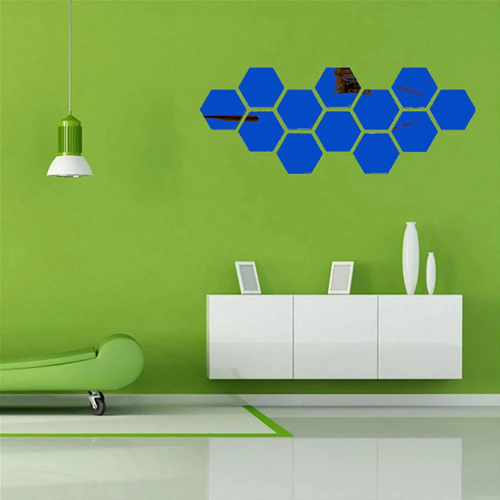 12pcs Acrylic 3D Mirror Wall Sticker Hexagon DIY Mural Removable Living-Room Decal Art Ornaments For Home Bedroom Decoration