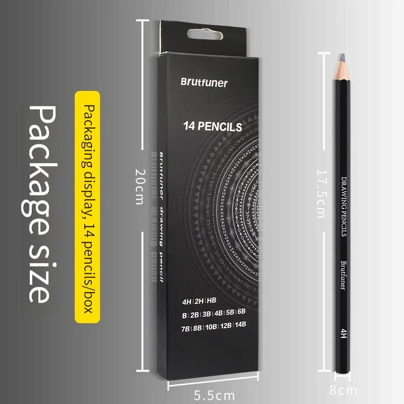 14Pcs Professional Sketch Pencil Set HB 2H 4H B 2B 3B 4B 5B 6B 7B 8B 10B 12B 14B Graphite Art Hand-Painted Pen School Stationery