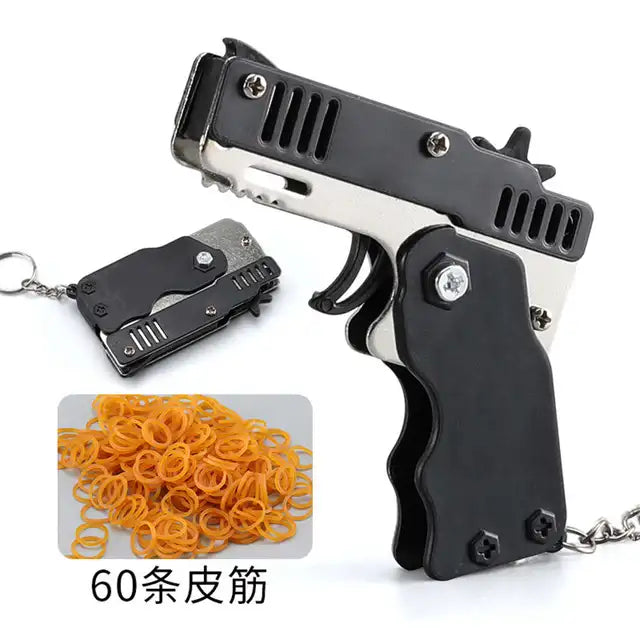 1PCS keychain gun 60 rubber bands rubber band gun Shooting Pistol Alloy Kid Outdoor Party metal gun gift boyfriend Gift Funny