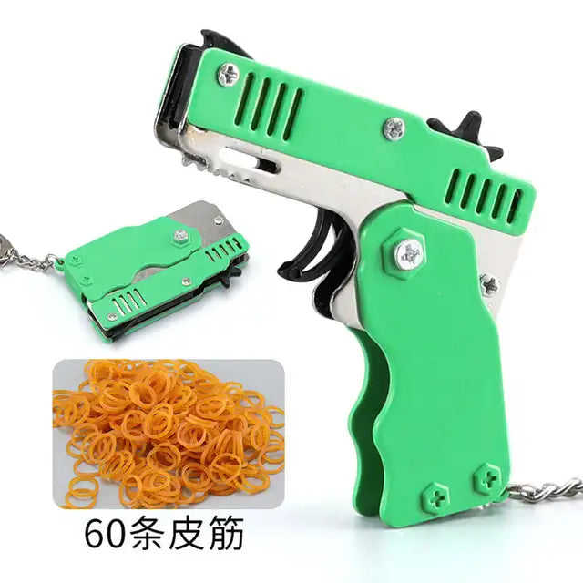 1PCS keychain gun 60 rubber bands rubber band gun Shooting Pistol Alloy Kid Outdoor Party metal gun gift boyfriend Gift Funny