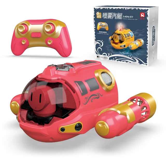 2.4GHz Remote Control Motorboat Waterproof Spray Swimming Pool Bathing RC Steamboat Toys For Boys And Girls Children's Gift