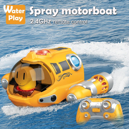 2.4GHz Remote Control Motorboat Waterproof Spray Swimming Pool Bathing RC Steamboat Toys For Boys And Girls Children's Gift