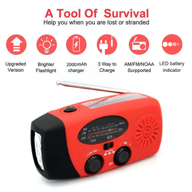 2000/10000/12000mAh AM/FM Weather Radio Solar Panels Hand Crank Emergency Radio Reading Lamp Power Bank SOS Alarm Flashlight