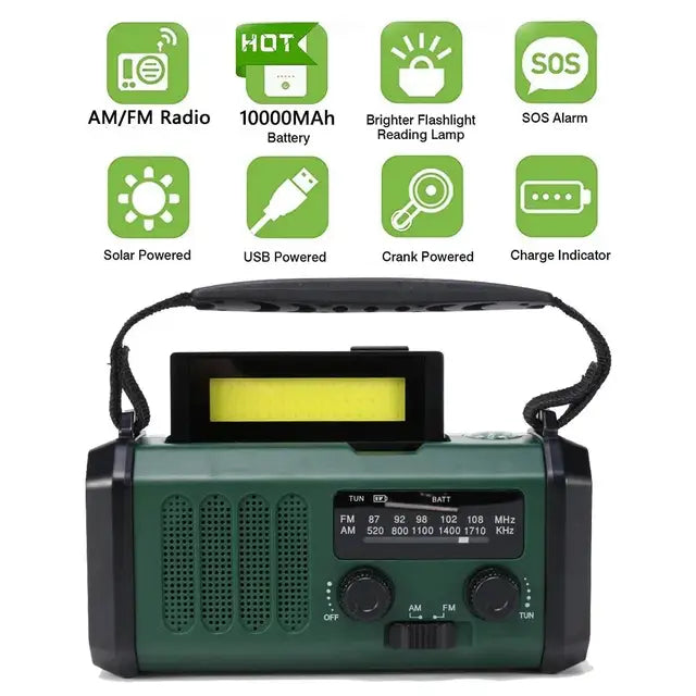 2000/10000/12000mAh AM/FM Weather Radio Solar Panels Hand Crank Emergency Radio Reading Lamp Power Bank SOS Alarm Flashlight