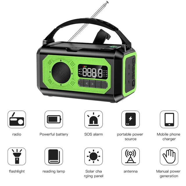 2000/10000/12000mAh AM/FM Weather Radio Solar Panels Hand Crank Emergency Radio Reading Lamp Power Bank SOS Alarm Flashlight