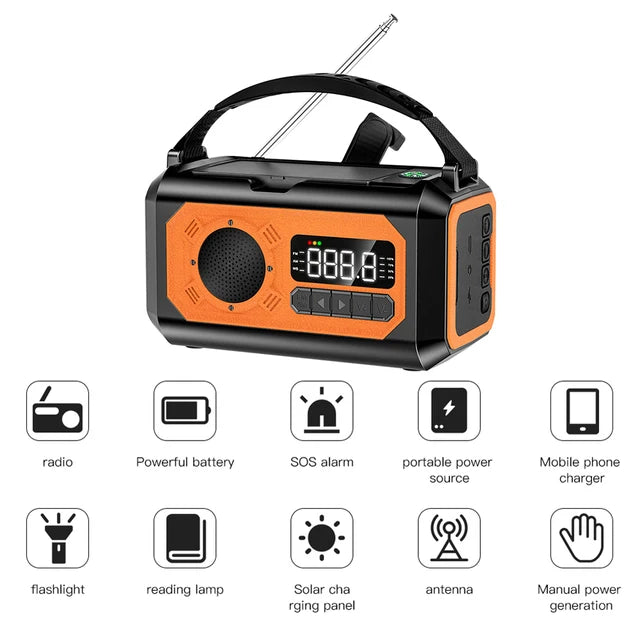 2000/10000/12000mAh AM/FM Weather Radio Solar Panels Hand Crank Emergency Radio Reading Lamp Power Bank SOS Alarm Flashlight