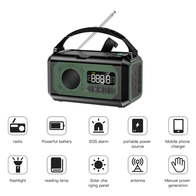 2000/10000/12000mAh AM/FM Weather Radio Solar Panels Hand Crank Emergency Radio Reading Lamp Power Bank SOS Alarm Flashlight