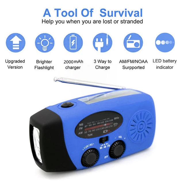 2000/10000/12000mAh AM/FM Weather Radio Solar Panels Hand Crank Emergency Radio Reading Lamp Power Bank SOS Alarm Flashlight