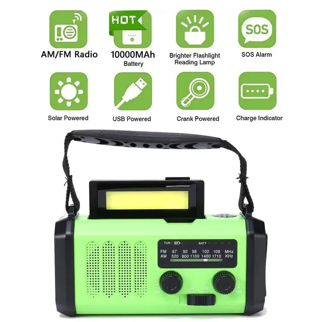 2000/10000/12000mAh AM/FM Weather Radio Solar Panels Hand Crank Emergency Radio Reading Lamp Power Bank SOS Alarm Flashlight