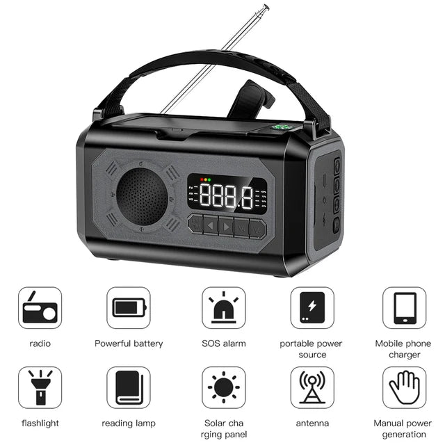 2000/10000/12000mAh AM/FM Weather Radio Solar Panels Hand Crank Emergency Radio Reading Lamp Power Bank SOS Alarm Flashlight