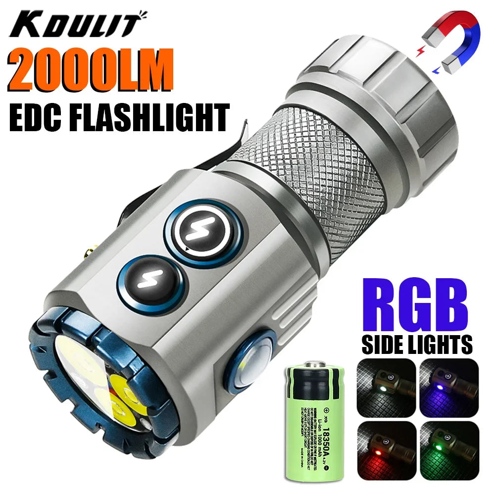 2000LM Powerful Mini LED Flashlight USB Rechargeable EDC Keychain Torch With CAP CLIP Magnet Outdoor Camping Tactical Lantern