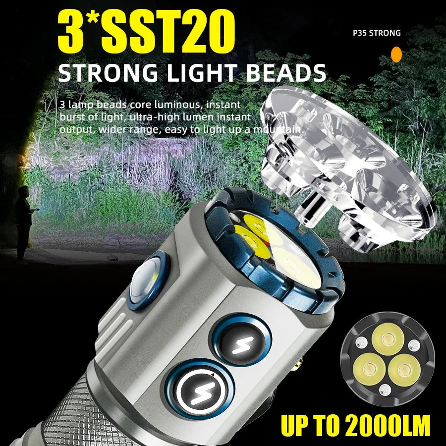 2000LM Powerful Mini LED Flashlight USB Rechargeable EDC Keychain Torch With CAP CLIP Magnet Outdoor Camping Tactical Lantern