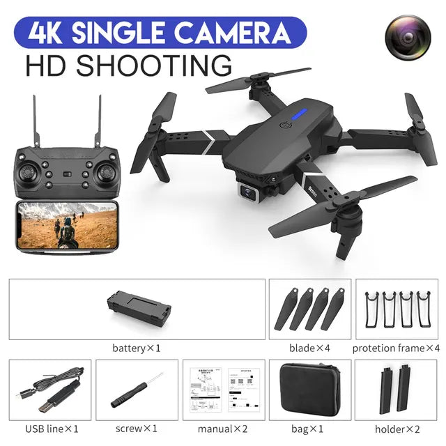 2024 E88Pro RC Drone 4K Professinal With 1080P Wide Angle HD Camera Foldable Helicopter WIFI FPV Height Hold Gift Toy