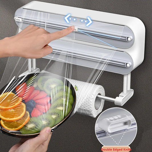 2024 Newest Magnetic 3in1 Wrap Dispenser Cling Film Dispenser Cutter Aluminum Foil Parchment Baking Paper Injector Kitchen Tools