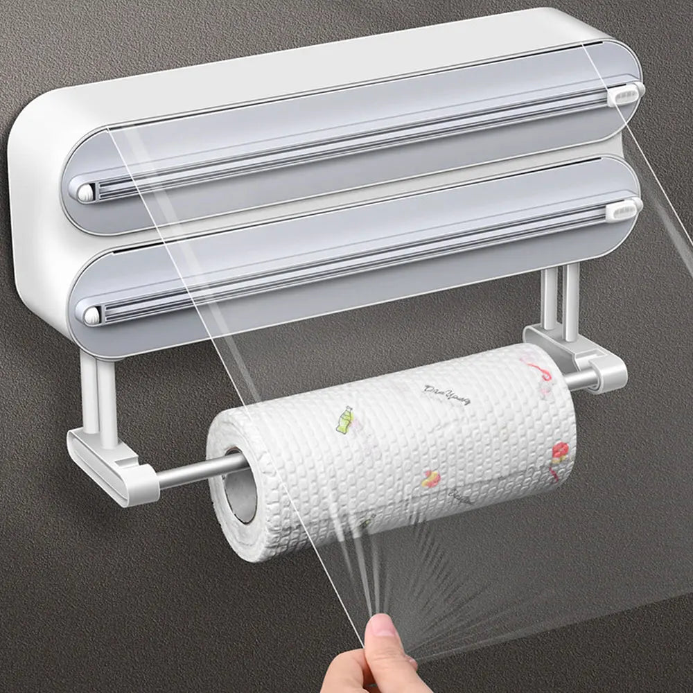 2024 Newest Magnetic 3in1 Wrap Dispenser Cling Film Dispenser Cutter Aluminum Foil Parchment Baking Paper Injector Kitchen Tools