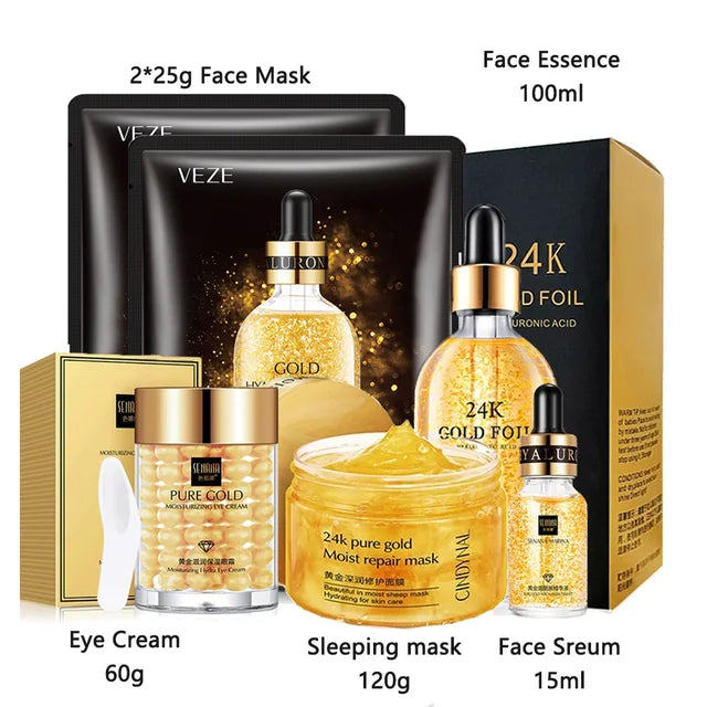 24k Gold Facial Skin Care Set Moisturizing Repair Sleep Mask Acne Facial products kit Mask Anti Wrinkle Essence Korean Cosmetics