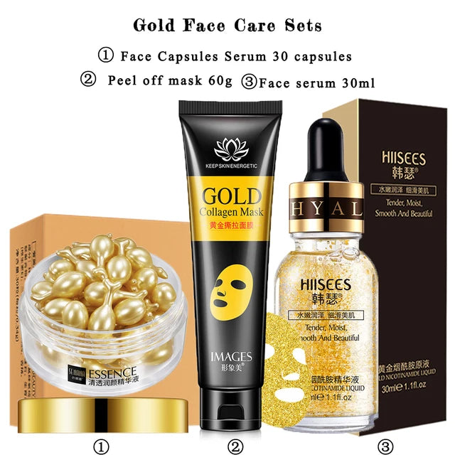 24k Gold Facial Skin Care Set Moisturizing Repair Sleep Mask Acne Facial products kit Mask Anti Wrinkle Essence Korean Cosmetics