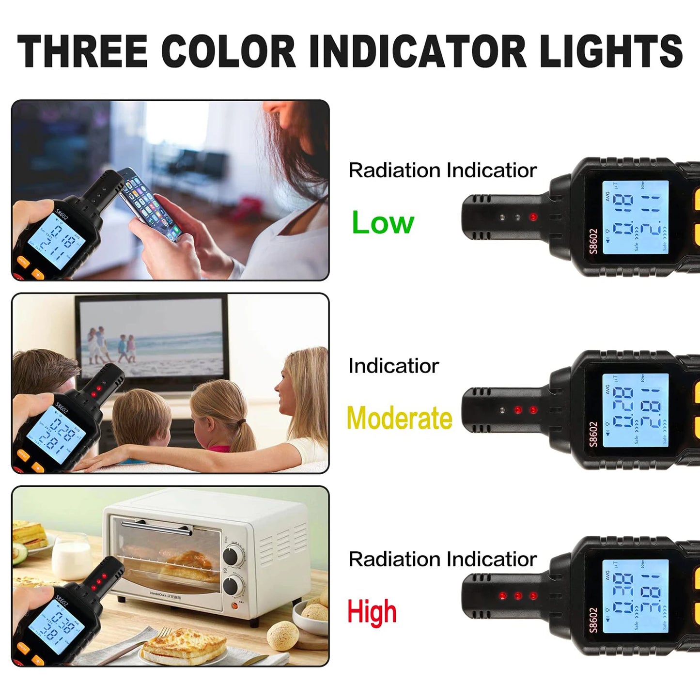 3-in-1 EMF Meter Radia Frequency Meter Radiation Detector Electromagnetic Field Person Radiation Dosimeter Counter Dose Alarm