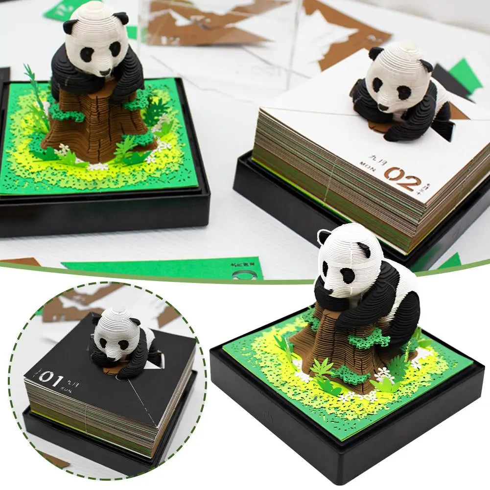 3D Panda 2024 Calendar Memo Pad Creative Desk Calendar Decoration Memo Pad Novelty Birthday Gift Christmas Gift