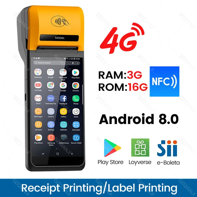 3G 4G Android PDA POS Handheld Pos Terminal Receipt Label Printer Handheld Bluetooth WiFi 4G NFC Portable Barcode Scanner