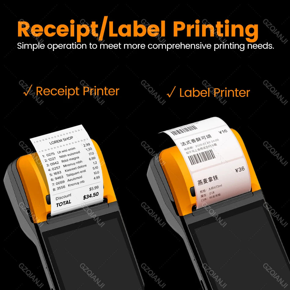 3G 4G Android PDA POS Handheld Pos Terminal Receipt Label Printer Handheld Bluetooth WiFi 4G NFC Portable Barcode Scanner