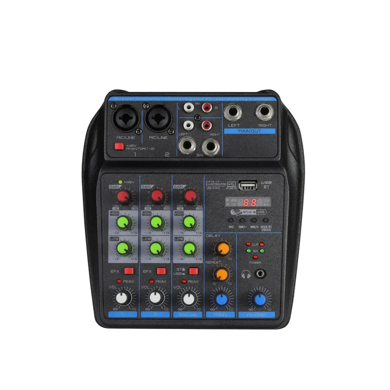 4 Channel Mixer DJ Mixing Console with Bluetooth 48V Phantom Power Monitor Karaoke System USB Mixer Audio