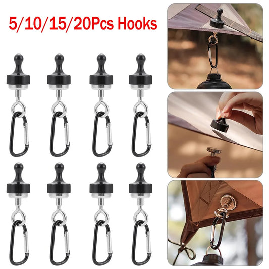 5/10/15/20Pcs Strong Magnetic Camping Carabiner Portable Canopy Carabiner Magnet Hanger Outdoor Tent Camping Light Magnetic Hook