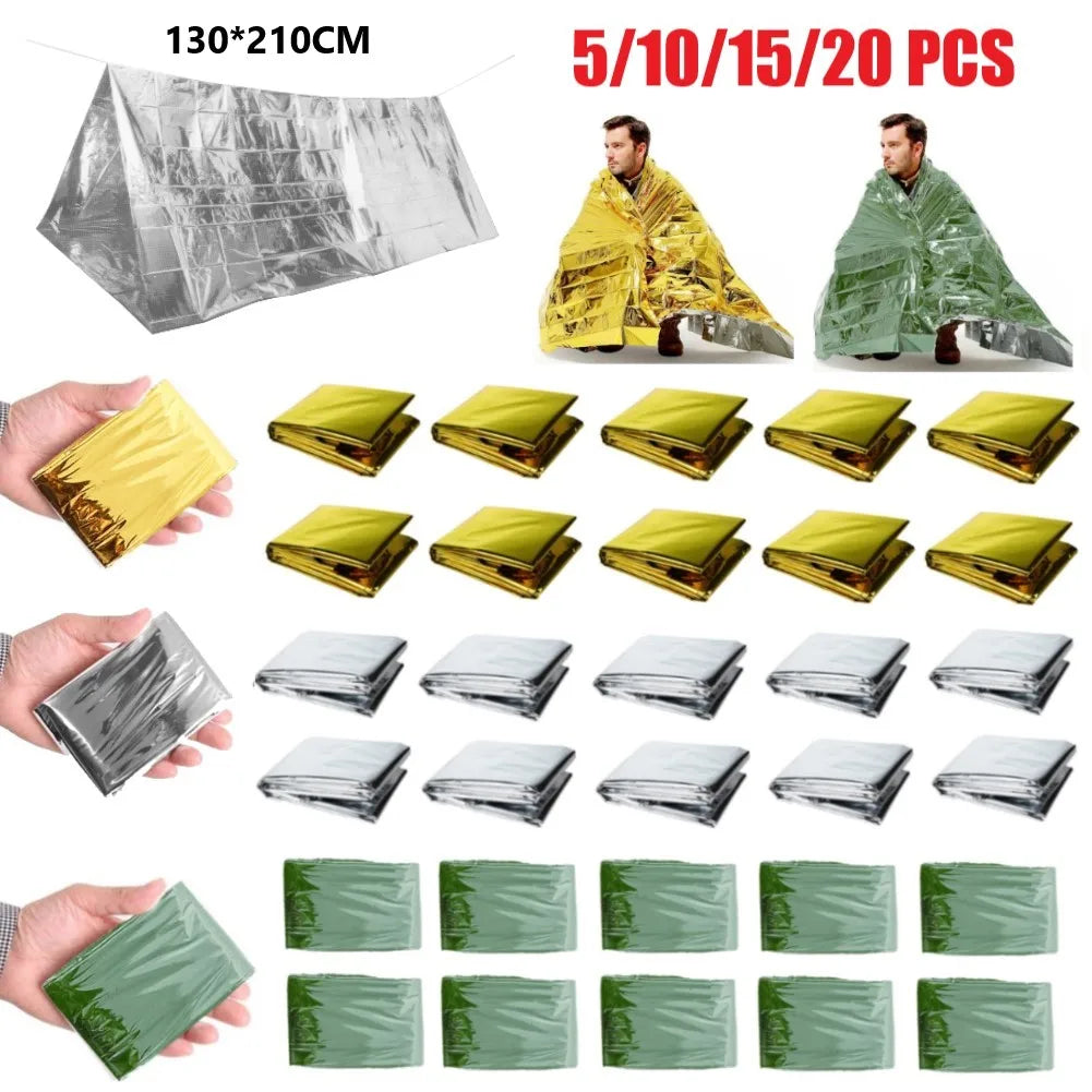 5-20pcs Emergency Blanket Outdoor Low Temperature Rescue First Aid Kit Insulation Windproof Waterproof Foil Thermal Blanket New