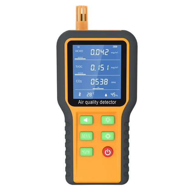 5 in 1 Portable Air Quality Monitor CO2 TVOC HCHO Tester Temperature Humidity Meter LCD Backlit Display Carbon Dioxide Detector