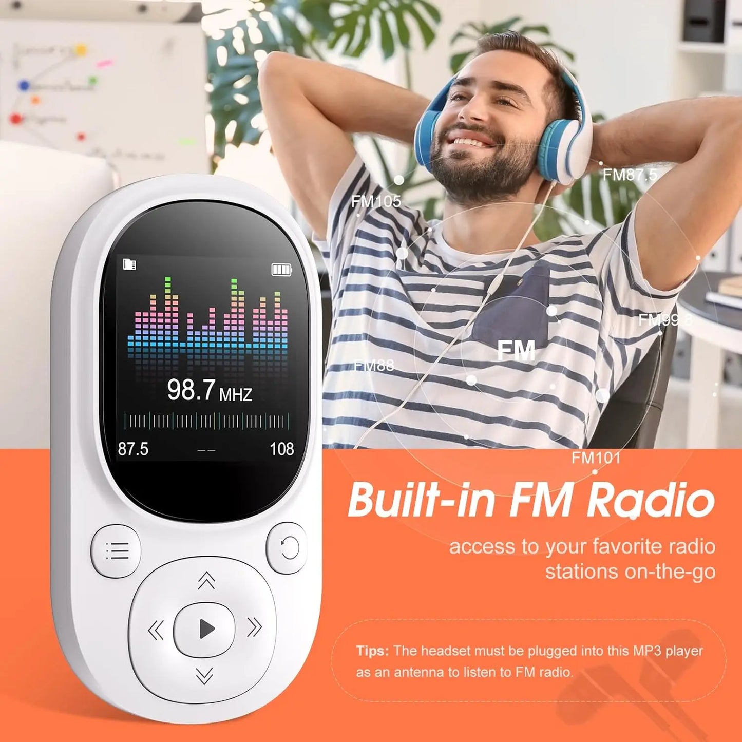 64GB Clip MP3 Player Mini Portable Music Player with FM Radio Recording Music mp3 Player for Kids with Pedometer Mp4 Player